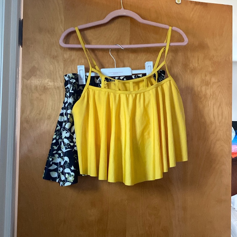 Yellow and black two piece bathing suit